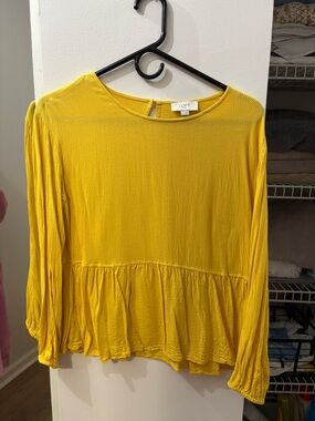 LOFT Bright Yellow Long-Sleeve Peplum Blouse
